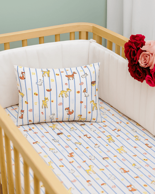 Cotton Bedsheet Set for Baby Crib & Bassinet – with Pillow Filler, Cover, and Safe Keep Pouch (4 Pcs)