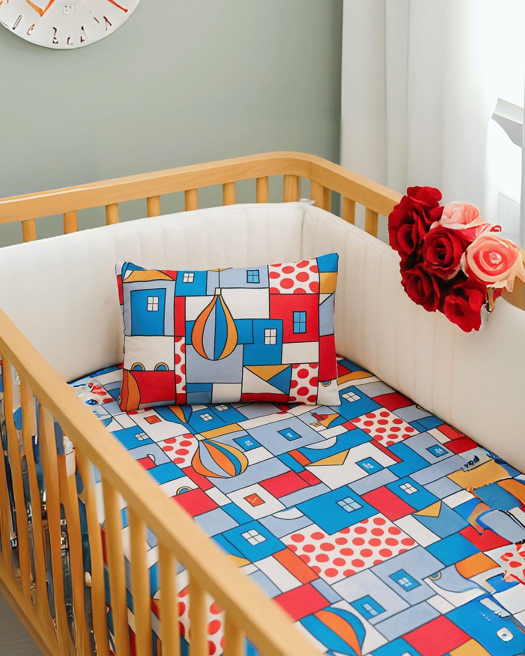 Cotton Bedsheet Set for Baby Crib & Bassinet – with Pillow Filler, Cover, and Safe Keep Pouch (4 Pcs)