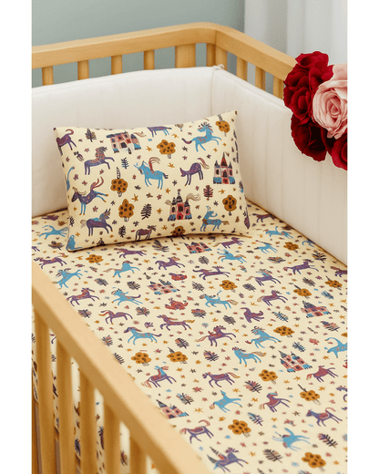 Cotton Bedsheet Set for Baby Crib & Bassinet – with Pillow Filler, Cover, and Safe Keep Pouch (4 Pcs)