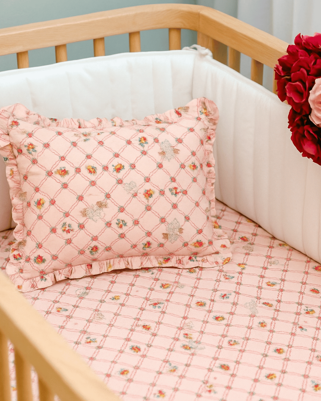 Cotton Bedsheet Set for Baby Crib & Bassinet – with Pillow Filler, Cover, and Safe Keep Pouch (4 Pcs)