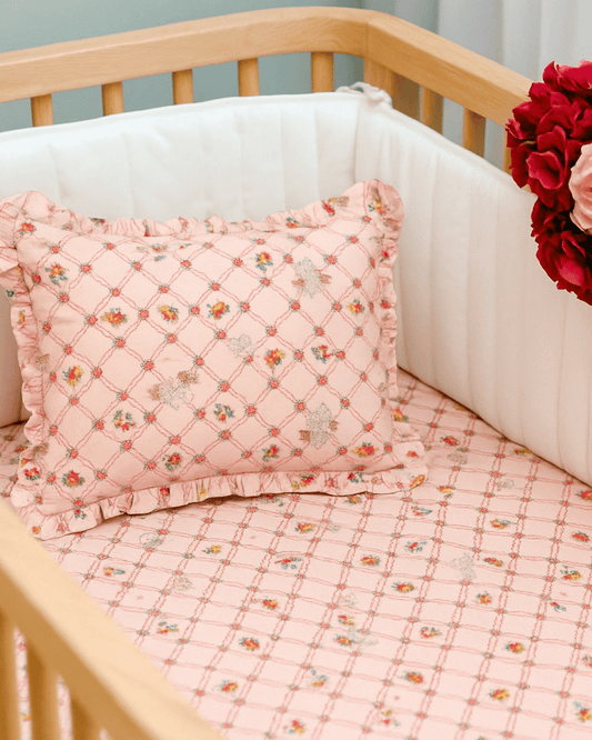 Cotton Bedsheet Set for Baby Crib & Bassinet – with Pillow Filler, Cover, and Safe Keep Pouch (4 Pcs)