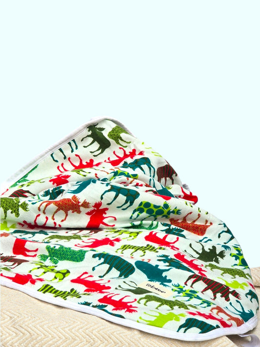 Soft Flannel and Muslin Quilted Toddler Blanket for Toddlers – Reindeer on Snow