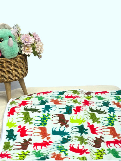 Soft Flannel and Muslin Quilted Toddler Blanket for Toddlers – Reindeer on Snow
